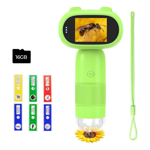 Wzxksoac P30 Kindermikroskop, 1000x Objektträger-Digitalmikroskop mit 2-Bildschirm, HD 16MP Kamera und 1080P Video, Taschenmünze A von Wzxksoac