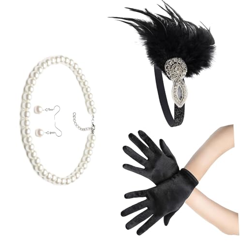 Fascinators Stirnband mit eleganten Perlen Halskette Ohrringe für Make-up Party aufwendige Handschuhe Fascinators Stirnband mit eleganten Perlen Halskette Ohrringe für Make-up Party aufwendige Handschuhe von X-Institute
