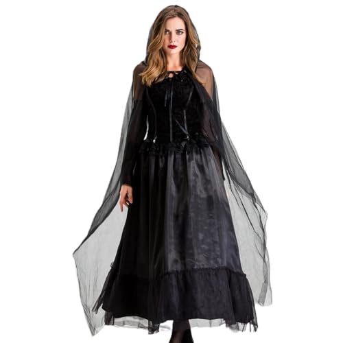 X-Institute Damenkleid für Halloween, Braut, schwarzes Hexenkleid, Cosplay, Vampir-Kostüm, Outfit von X-Institute