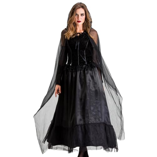 X-Institute Damenkleid für Halloween, Braut, schwarzes Hexenkleid, Cosplay, Vampir-Kostüm, Outfit von X-Institute