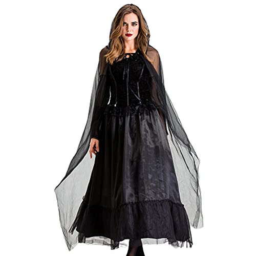 X-Institute Damenkleid für Halloween, Braut, schwarzes Hexenkleid, Cosplay, Vampir-Kostüm, Outfit von X-Institute