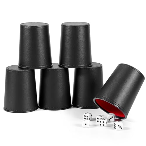 X SIM FITNESSX Leder Würfelbecher Set, 6 PU Würfel mit Becher + 30 Punktwürfeln für Bar-Party Yahtzee Farkle Würfelspiele (schwarz rot) von X SIM FITNESSX
