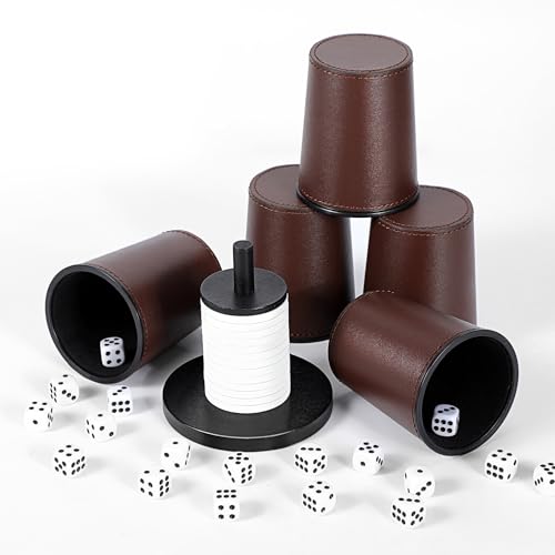 X SIM FITNESSX Schocken + Würfelbecher Set, 5 Würfel mit Becher + 25 Punktwürfeln + Schockbesteck Holz für Jule Meiern Maxen Mörkeln (Braun) von X SIM FITNESSX