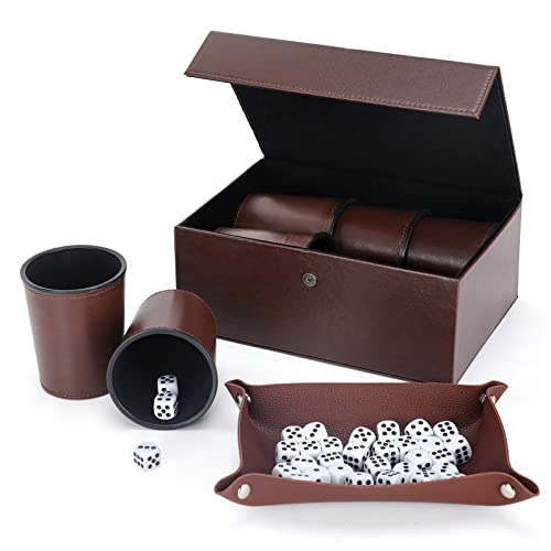 X SIM FITNESSX Würfelbecher Set, 6 PU Leder Würfel mit Becher + 30 Punktwürfeln + Exklusives Aufbewahrungs und Transportetui aus Kunstleder mit Magnetverschluss (Braun) X SIM FITNESSX Würfelbecher Set, 6 PU Leder Würfel mit Becher + 30 Punktwürfeln + Exklusives Aufbewahrungs und Transportetui aus Kunstleder mit Magnetverschluss (Braun) von X SIM FITNESSX