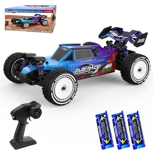 X-Verse 1:12 100KM/H Ferngesteuertes Auto, 4WD Wasserdichtes Schnelles RC Truck mit 3S Bürstenloser Motor, 2.4GHz All Terrain Offroad RC Truggy für Erwachsene, 3 Batterien(Blau) von X-Verse