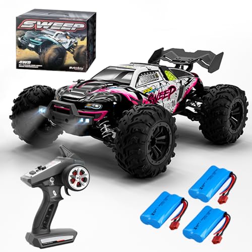 X-Verse 16101PRO Ferngesteuertes Auto mit Bürstenloser Motor, 2.4GHz 1:16 4WD 70KM/H RC Auto Geländewagen Offroad, Geschenk für Kinder Erwachsene - 3 Batterien(Rot) von X-Verse