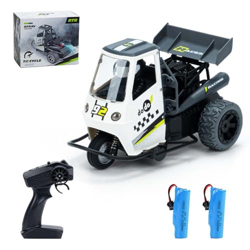 X-Verse Ferngesteuertes RC Stunt Auto, RC Drift Dreirad Spielzeug, 2.4 Ghz 1:16 Hohe Geschwindigkeit Elektro Motorräder Spielzeug mit Licht & Spray, Geschenke für Kinder - 2 Batterien von X-Verse