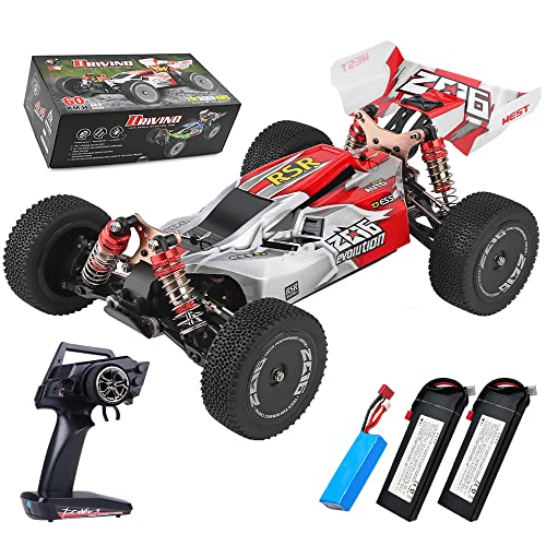 X-Verse WLtoys WLtech XKS 144001 Ferngesteuertes Auto, 2.4GHz 1:14 4WD 60KM/H Offroad Drift Auto Ferngesteuert Hochgeschwindigkeits Geländewagen RTR für Erwachsene- 3 Batterien (Rot) von X-Verse