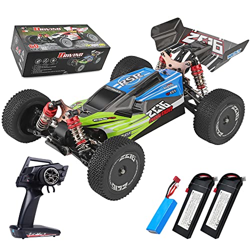 X-Verse WLtoys WLtech XKS 144001 Ferngesteuertes Auto, 2.4GHz 1:14 4WD 60KM/H Offroad Drift Auto Ferngesteuert Hochgeschwindigkeits Geländewagen RTR für Erwachsene- 3 Batterien (Blau) von X-Verse