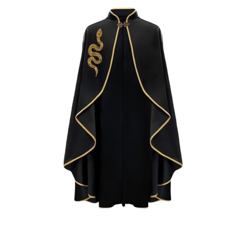 X XFT Mittelalterliches Halloween-Hexenkostüm-Set, Samtumhang mit Goldrand, Glitzer-Spinnenhut, lange Handschuhe, Erwachsenen-Frauen-Zubehör (schwarz) von X XFT