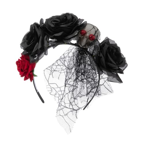 Blumen- und Totenkopf-Form-Stirnband für Damen, Halloween, Party, Haarreif mit Schleier, Haarband, Frau, Fotografieren, Haarschmuck von XAGMODSHN