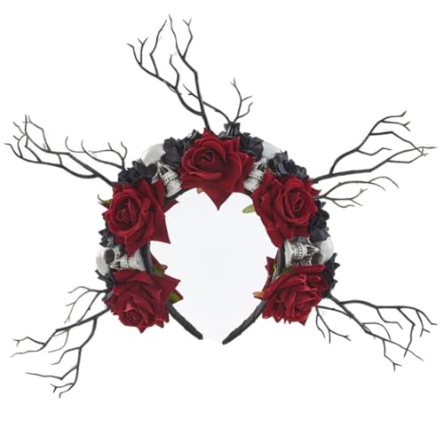 Blumenkronen für Damen, Totenkopf-Stirnband, Baumzweig-Stirnband, Blumengeweih, Halloween-Stirnband von XAGMODSHN