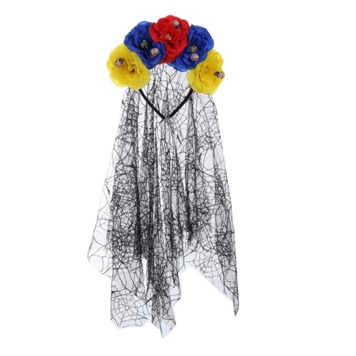 Blumenkronen für Damen, Totenkopf-Stirnband, Halloween-Haarband, Netzschleier von XAGMODSHN