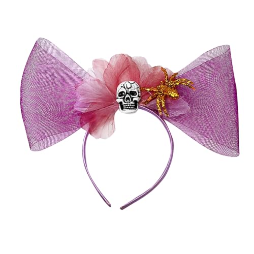 Halloween-Party-Garnschleife, Haarreif mit Spinnen und Totenkopf-Dekoren, Damen-Make-up-Stirnband für Mädchen, Cosplay-Haarband von XAGMODSHN