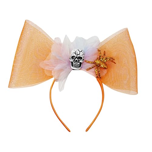 Halloween-Party-Garnschleife, Haarreif mit Spinnen und Totenkopf-Dekoren, Damen-Make-up-Stirnband für Mädchen, Cosplay-Haarband von XAGMODSHN