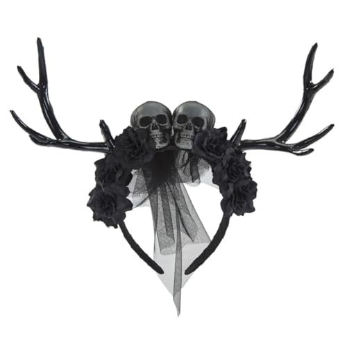 Halloween-Stirnband, Hirschhorn-Stirnband, Totenkopf-Stirnband, Blumenkronen für Damen von XAGMODSHN