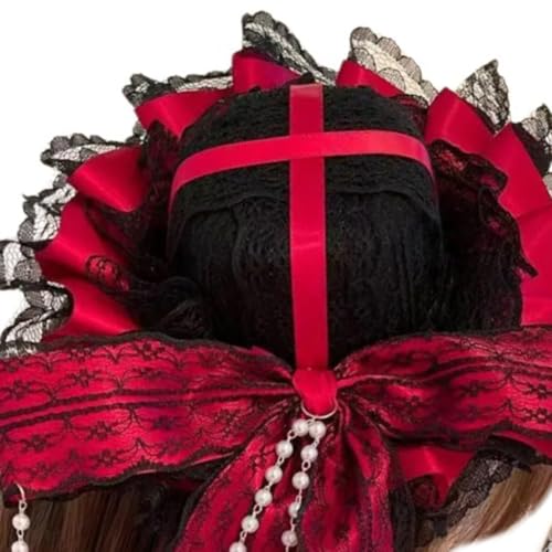 Langer Spitzenhut mit Schleife, Bowler-Hut, Hairclip, Tag des Todes, Cosplay, Party, Kostüm, Kopfschmuck für Mädchen, Haarschmuck von XAGMODSHN