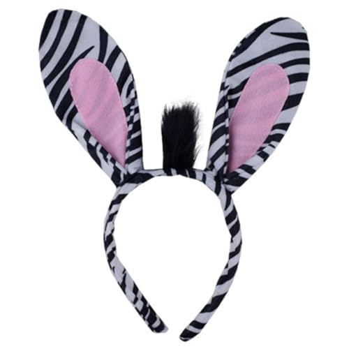 Rock Zebras Ohren Stirnbänder Kragen Schwanz Tierohren Haarreifen für Kinder zeigt Zebras Tier Haarbänder Cartoon Kostüm von XAGMODSHN