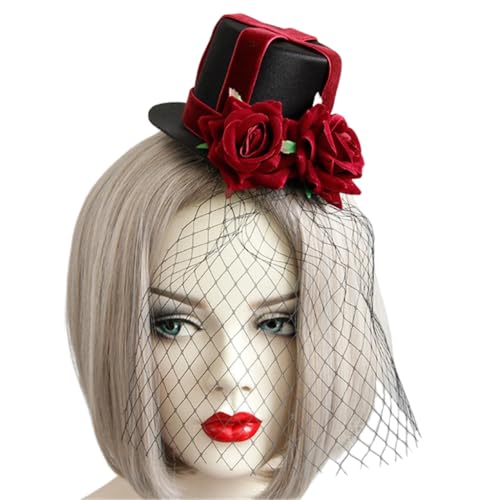 Rose & Schleier Fascinator, Hut-Haarspange für Mädchen, Halloween, Haarspangen für Teenager, Erwachsene, Bankette, Hochzeit, Haarnadel von XAGMODSHN