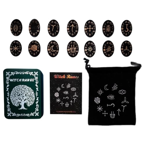 Steine-Set, Massivholz mit Box, ideal für Reisen, Wahrsagungen, Hexerei, Holzschnitt, Orakel der Nordischen von XAGMODSHN