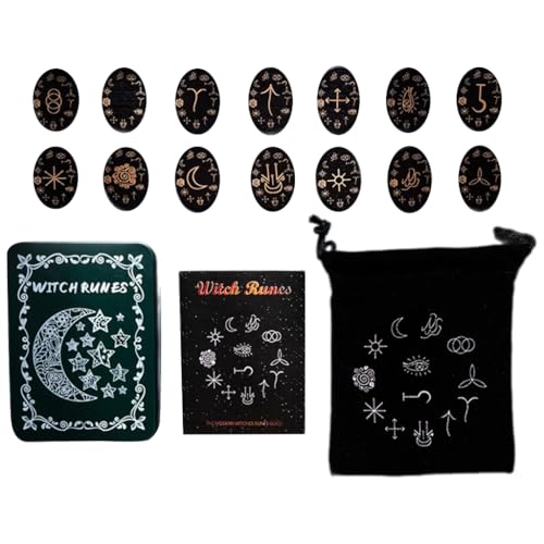 Steine-Set, Massivholz mit Box, ideal für Reisen, Wahrsagungen, Hexerei, Holzschnitt, Orakel der Nordischen von XAGMODSHN