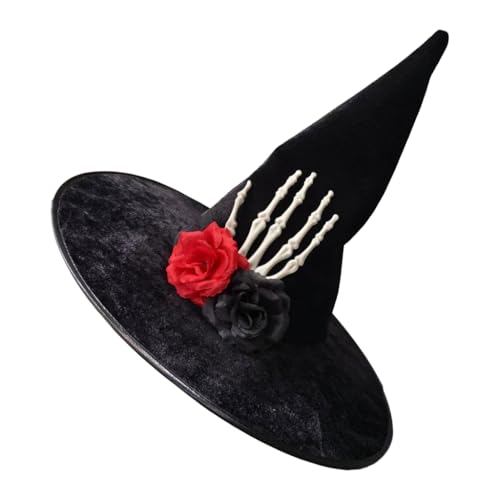 Trend Teen Hexenhut mit Totenkopf Hand Rose Mode Erwachsene Teenager Hexenhut Halloween Karneval Cosplay Hut von XAGMODSHN