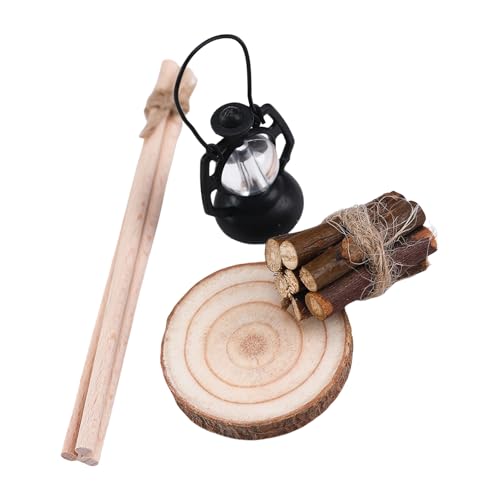 XAGMODSHN 1/12 Miniaturpuppenhäuser Lagerfeuerzubehör Mit Realistischem Herd Brennholz LED Öllampe Für Winterszene Dekore von XAGMODSHN