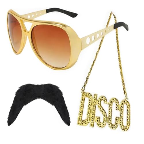 XAGMODSHN 3 PCs Frauen Disco Kostüm Halskette Sonnenbrille Schnurrbart 60er 70er Kostümzubehör Hippie Brille Männer Hippie Kostüm Set XAGMODSHN 3 PCs Frauen Disco Kostüm Halskette Sonnenbrille Schnurrbart 60er 70er Kostümzubehör Hippie Brille Männer Hippie Kostüm Set von XAGMODSHN