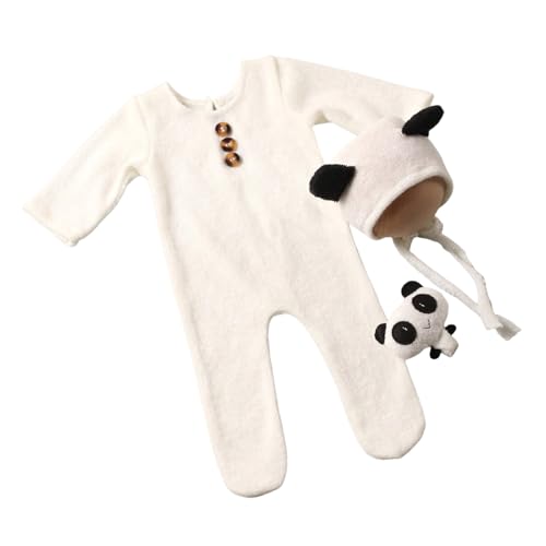XAGMODSHN 3pcs Neugeborene Fotografie Kostüm Set Sanft Auf Haut Baby Stricken Strampler & Kinn Krawatten Hutfoto Requisiten Für Fotoshootings von XAGMODSHN