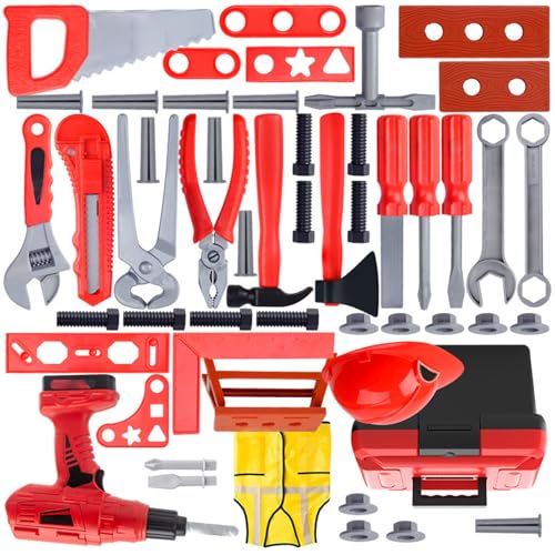 XAGMODSHN 56pieces/Set Interactive Construction Toolbox Playset Mit Elektrischer Bohrerweste Und Aufbewahrungsbox Für Kinder Rollenspiele von XAGMODSHN