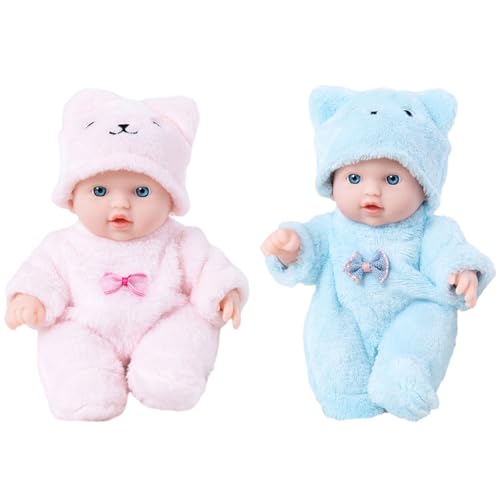 XAGMODSHN 8inch Realistische Wiedergeborene Babypuppen Set 2PCS High Simulation Silicone Säuglinge Spielzeug Mit Plüschbärenkleidung Für Rollenspiele von XAGMODSHN