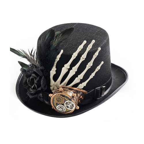XAGMODSHN Billycock, Gothic-Stil, Zylinderhut, elegant, flach, für Cosplay, Halloween, Unisex, Bowler-Verkleidung im Industriealter, Bowler-Kostüm von XAGMODSHN