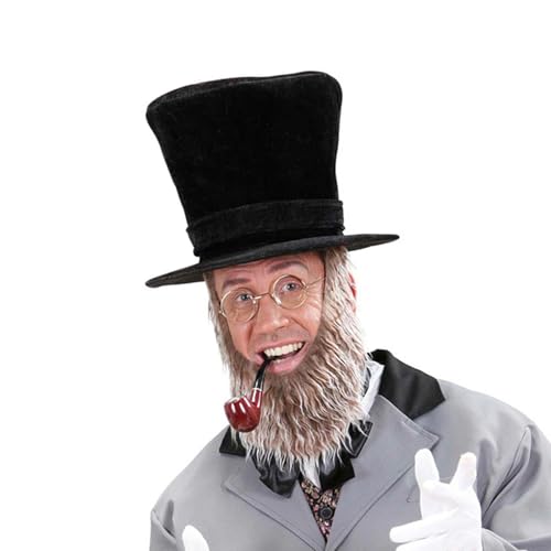 XAGMODSHN Eleganter Piratenkostüm-Hut mit abnehmbarem Bart Halloween-Party-Zubehör, geeignet für Erwachsene, 55–60 cm, Gentleman-Zylinderhut mit Bart von XAGMODSHN