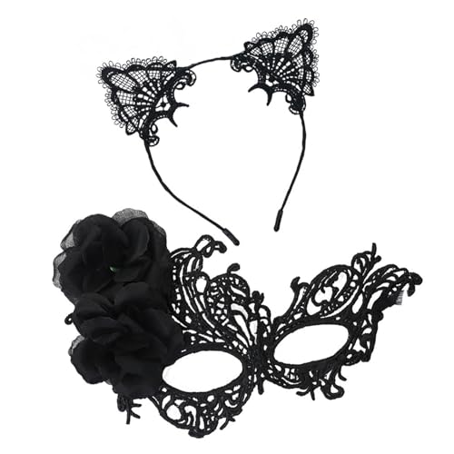 XAGMODSHN Elegantes Spitzengesicht mit abnehmbaren Katzenohren, Haarschmuck für Halloween, Cosplay, Kostümpartys, elegantes Spitzengesicht-Set XAGMODSHN Elegantes Spitzengesicht mit abnehmbaren Katzenohren, Haarschmuck für Halloween, Cosplay, Kostümpartys, elegantes Spitzengesicht-Set von XAGMODSHN