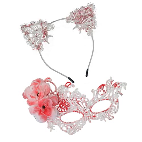 XAGMODSHN Elegantes Spitzengesicht mit abnehmbaren Katzenohren, Haarschmuck für Halloween, Cosplay, Kostümpartys, elegantes Spitzengesicht-Set XAGMODSHN Elegantes Spitzengesicht mit abnehmbaren Katzenohren, Haarschmuck für Halloween, Cosplay, Kostümpartys, elegantes Spitzengesicht-Set von XAGMODSHN