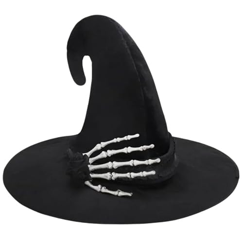 XAGMODSHN Halloween Party Witch Für Frauen Cosplay Schädel Hand Blumenzauberer Fashion Kostüm Festival Spitzer Hexenhut von XAGMODSHN