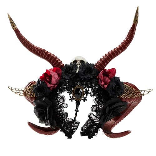 XAGMODSHN Handgemachte Horn Stirnbänder Mädchen Hexe Kopfbedeckung Horn Dunkle Spitze Fursuit Masken Halloween Hexe von XAGMODSHN
