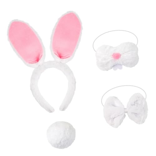 XAGMODSHN Hasenohren, Stirnband, Fliege, Nase, Hasenschwanz für Halloween, Cosplay, Party, 4-teiliges Osterhasenkostüm-Set, Kinder, Erwachsene, Halloween, Cosplay-Kostüme XAGMODSHN Hasenohren, Stirnband, Fliege, Nase, Hasenschwanz für Halloween, Cosplay, Party, 4-teiliges Osterhasenkostüm-Set, Kinder, Erwachsene, Halloween, Cosplay-Kostüme von XAGMODSHN