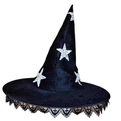 XAGMODSHN Heckfassender Hexenhut Mit Sternmuster Für Halloween Kopfbedeckungen Schulpartys Auftritte Carnivals Party Kostüm XAGMODSHN Heckfassender Hexenhut Mit Sternmuster Für Halloween Kopfbedeckungen Schulpartys Auftritte Carnivals Party Kostüm von XAGMODSHN