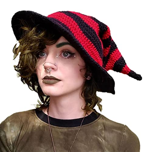 XAGMODSHN Hexenhut für Halloween, Uni, gestrickt, mehrfarbig, Zaubererhut, für Männer und Frauen, Party, Kopfbedeckung, Cosplay, Festival, Party-Requisite, Schwarz und Rot Mix, 1 XAGMODSHN Hexenhut für Halloween, Uni, gestrickt, mehrfarbig, Zaubererhut, für Männer und Frauen, Party, Kopfbedeckung, Cosplay, Festival, Party-Requisite, Schwarz und Rot Mix, 1 von XAGMODSHN