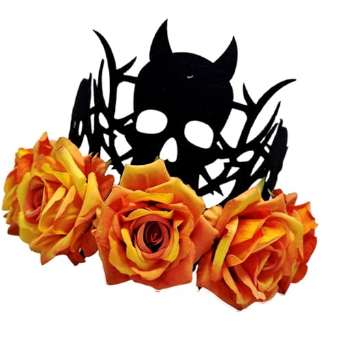 XAGMODSHN Hexenteufel-Kopfschmuck, Halloween-Kostüm-Zubehör mit dekorativen Rosen, weicher Stoffkrone, leichter Party-Kopfschmuck XAGMODSHN Hexenteufel-Kopfschmuck, Halloween-Kostüm-Zubehör mit dekorativen Rosen, weicher Stoffkrone, leichter Party-Kopfschmuck von XAGMODSHN