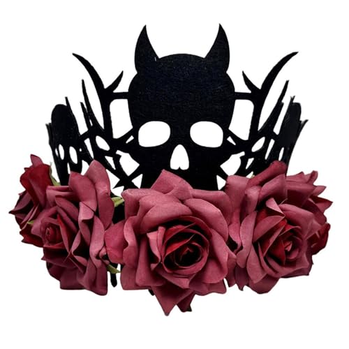 XAGMODSHN Hexenteufel-Kopfschmuck, Halloween-Kostüm-Zubehör mit dekorativen Rosen, weicher Stoffkrone, leichter Party-Kopfschmuck XAGMODSHN Hexenteufel-Kopfschmuck, Halloween-Kostüm-Zubehör mit dekorativen Rosen, weicher Stoffkrone, leichter Party-Kopfschmuck von XAGMODSHN