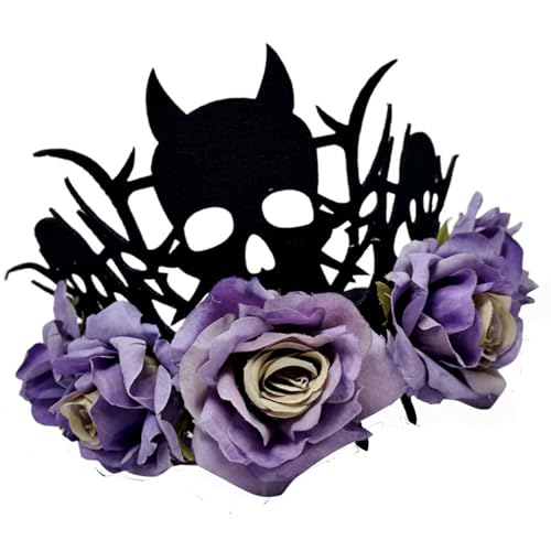 XAGMODSHN Hexenteufel-Kopfschmuck, Halloween-Kostüm-Zubehör mit dekorativen Rosen, weicher Stoffkrone, leichter Party-Kopfschmuck XAGMODSHN Hexenteufel-Kopfschmuck, Halloween-Kostüm-Zubehör mit dekorativen Rosen, weicher Stoffkrone, leichter Party-Kopfschmuck von XAGMODSHN