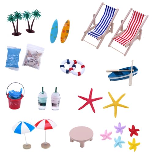 XAGMODSHN Interaktion Miniatur Beach Szene Display Dekoration Set Mit Muscheln Lounger Accessoires Für Doll House Landschaftsgestaltung Kinder Beach Playset Accessoires von XAGMODSHN