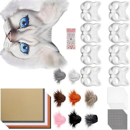 XAGMODSHN Katzen-Füchse mit Pelzaugen, Netzfilz, Blatt, Therianer, zum Bemalen für Halloween, Maskerade, Cosplay, Kunst-Bastelset XAGMODSHN Katzen-Füchse mit Pelzaugen, Netzfilz, Blatt, Therianer, zum Bemalen für Halloween, Maskerade, Cosplay, Kunst-Bastelset von XAGMODSHN