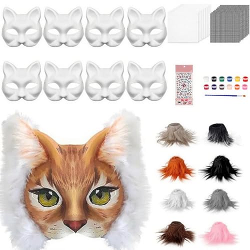 XAGMODSHN Katzen-Füchse mit Pelzaugen, Netzfilz, Blatt, Therianer, zum Bemalen für Halloween, Maskerade, Cosplay, Kunst-Bastelset XAGMODSHN Katzen-Füchse mit Pelzaugen, Netzfilz, Blatt, Therianer, zum Bemalen für Halloween, Maskerade, Cosplay, Kunst-Bastelset von XAGMODSHN