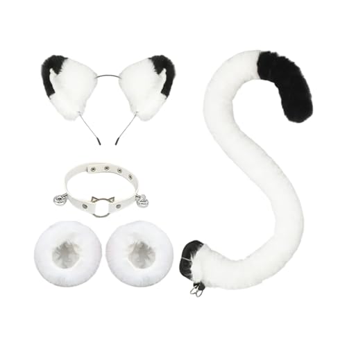 XAGMODSHN Katzenkostüm-Set, Katzenohren, Stirnband, Schwanz, Glocken, Halsband, Handgelenkmanschetten, Tier-Cosplay-Kostüme für Halloween, Weihnachten, Cosplay-Kostüm von XAGMODSHN