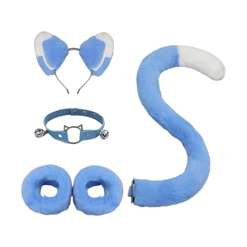 XAGMODSHN Katzenkostüm-Set, Katzenohren, Stirnband, Schwanz, Glocken, Halsband, Handgelenkmanschetten, Tier-Cosplay-Kostüme für Halloween, Weihnachten, Cosplay-Kostüm von XAGMODSHN
