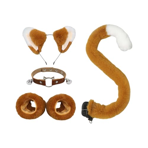 XAGMODSHN Katzenkostüm-Set, Katzenohren, Stirnband, Schwanz, Glocken, Halsband, Handgelenkmanschetten, Tier-Cosplay-Kostüme für Halloween, Weihnachten, Cosplay-Kostüm von XAGMODSHN