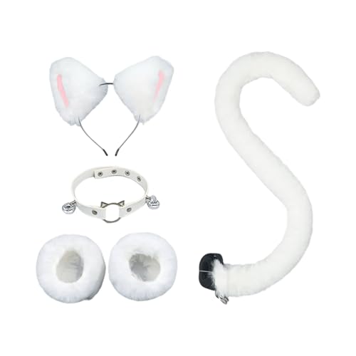 XAGMODSHN Katzenkostüm-Set, Katzenohren, Stirnband, Schwanz, Glocken, Halsband, Handgelenkmanschetten, Tier-Cosplay-Kostüme für Halloween, Weihnachten, Cosplay-Kostüm von XAGMODSHN